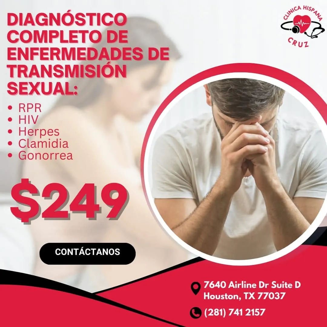 Promoción de diagnóstico completo de enfermedades de transmisión sexual por $249 en Clínica Hispana Cruz Houston